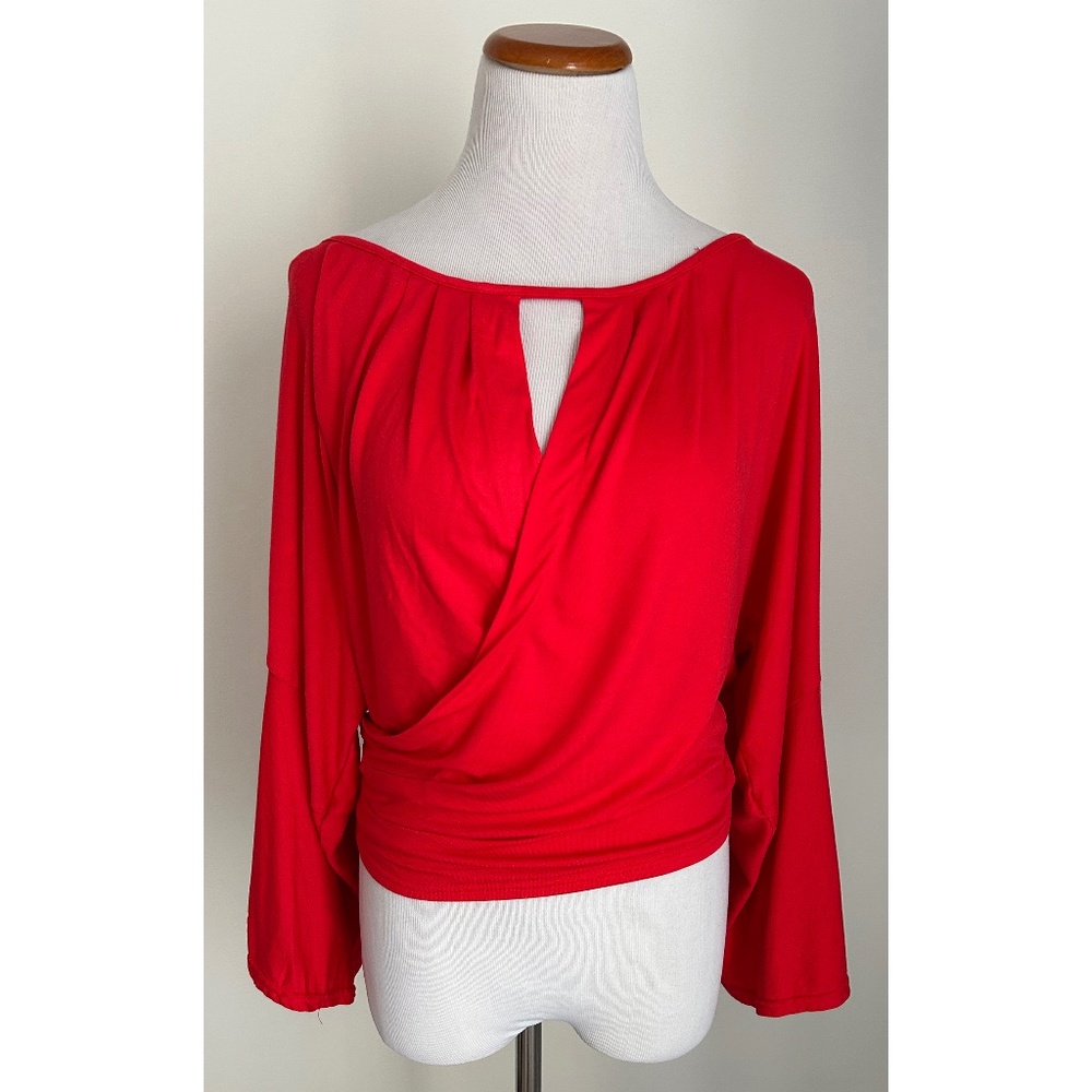 NWT! Free People Last Time In Red Surplice Bell Sleeve Crop Top, Medium